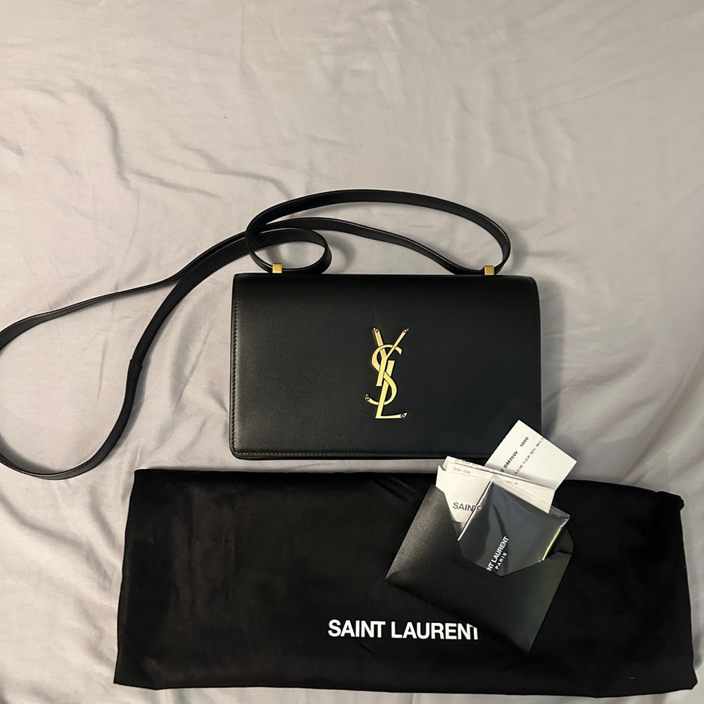 Yves Saint Laurent Black Crossbody Bag with Gold Accents